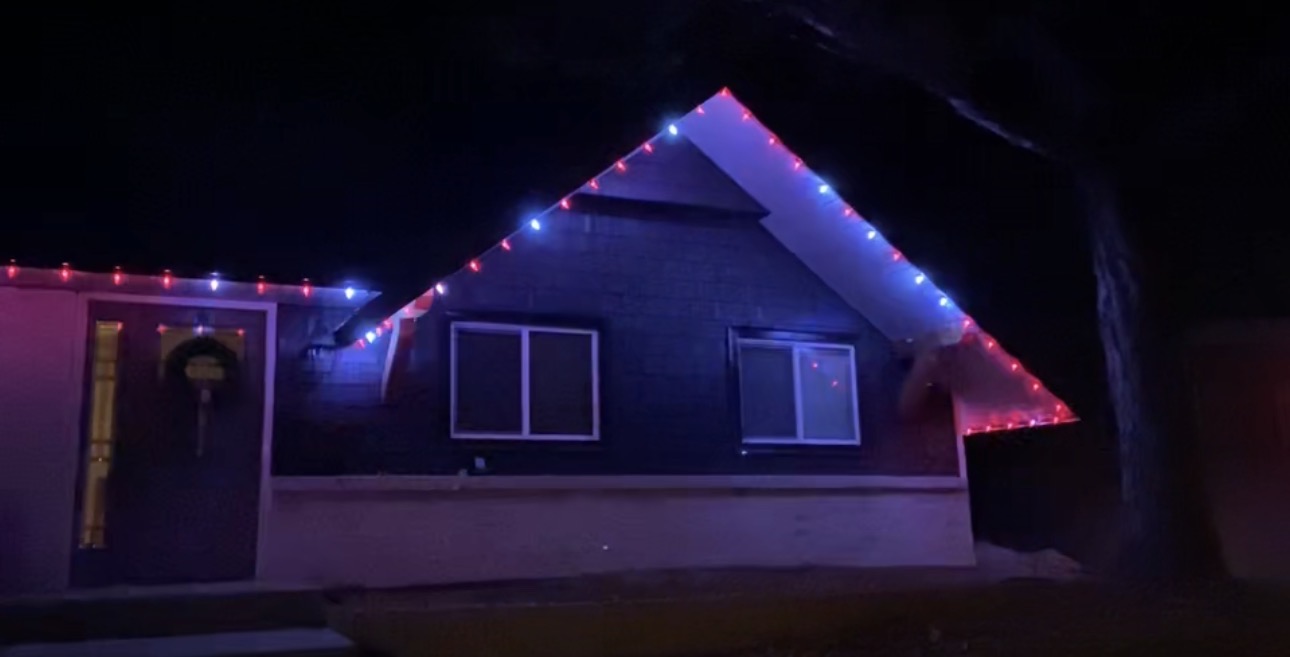 Same house with red, white and blue RGBW C9 Christmas lights