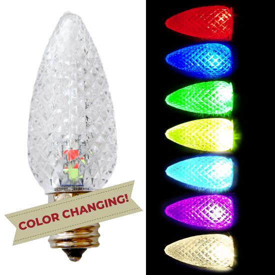 Close-up of an RGBW C9 bulb showing color range.